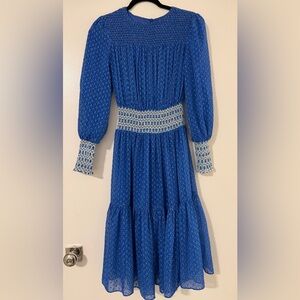 Chic Long Sleeve Blue Dress with Smocked Details